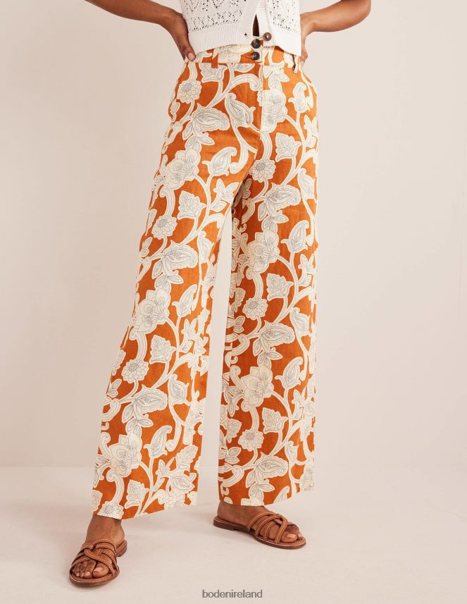 Rust & Paisley Whirl Clothing Highbury Linen Trousers Boden Women L466L62537