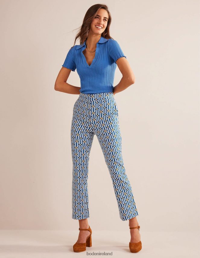 Sapphire & Azure Geo Clothing Cropped Flared Trousers Boden Women L466L61562