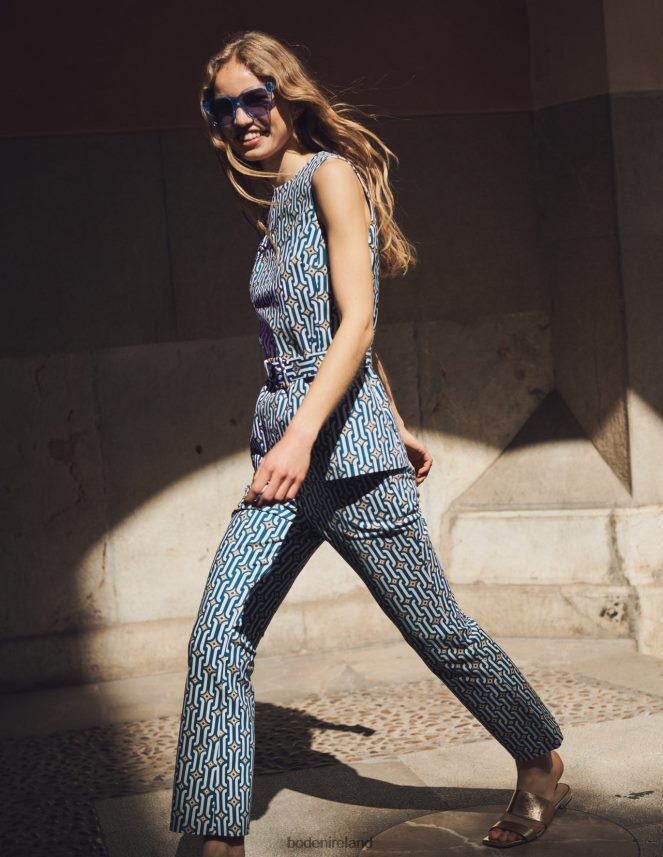 Sapphire & Azure Geo Clothing Cropped Flared Trousers Boden Women L466L61562