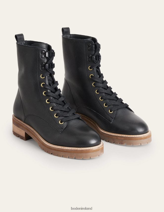 Black Calf Leather Footwear Lace-up Leather Boots Boden Women L466L62380