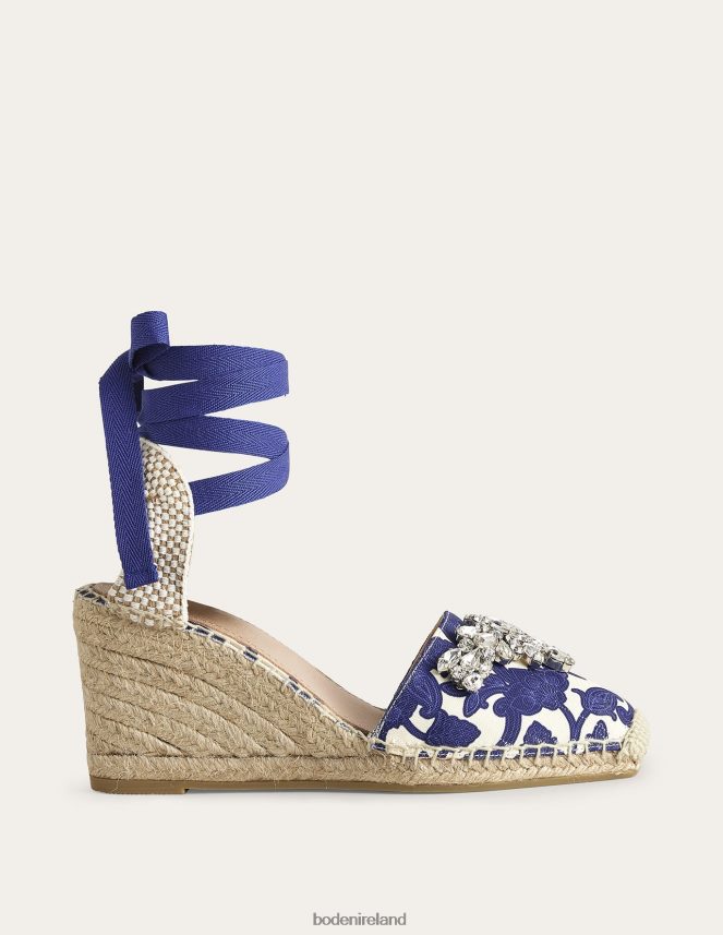 Blue Ribbon & Paisley Whirl Footwear Embellished Espadrille Wedges Boden Women L466L62313