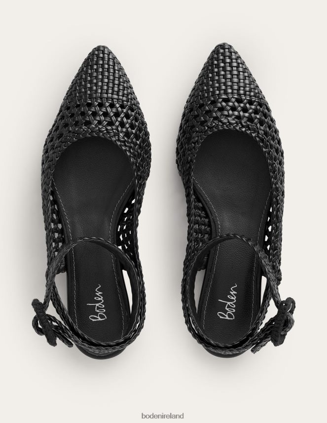 Black Woven Leather Footwear Ankle Strap Pointed Flats Boden Women L466L62287