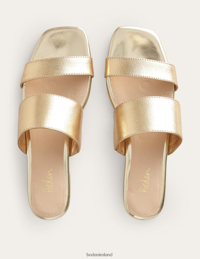 Gold Metallic Tumbled Leather Footwear Two Strap Sandals Boden Women L466L62291