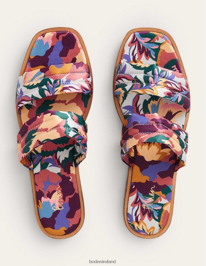 Multi & Abstract Rose Footwear Printed Satin Slide Sandals Boden Women L466L62356